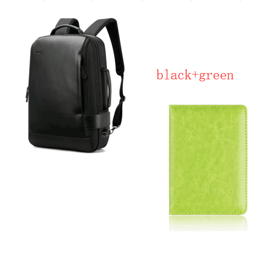 Color: Black+green - New business computer backpack travel waterproof men's backpack usb rechargeable backpack