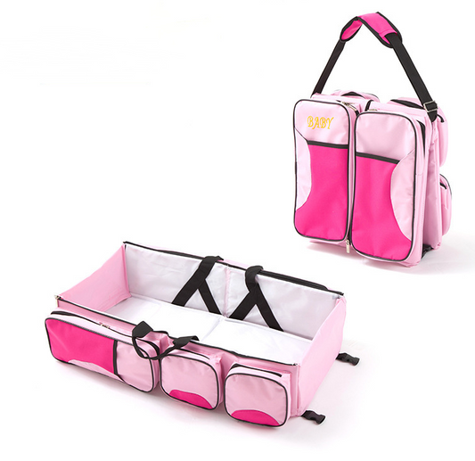 Color: Pink - New multi function Mommy bag type baby portable bed folding sleeping basket outdoors baby sleeping baby