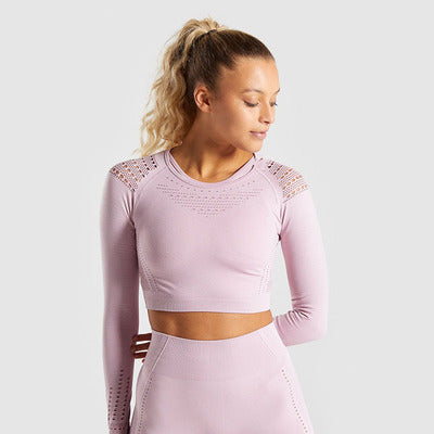 Color: Pink, Size: S - Leaky stretch tight-fitting short-length fitness top