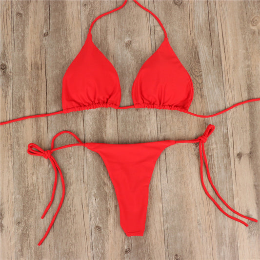 Color: Red, Size: L - Solid color bikini