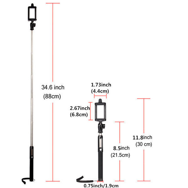 सेल फोन के लिए सोलर पावर इन्फ्रारेड रिमोट हैंडहेल्ड सेल्फी स्टिक मोनोपॉड
