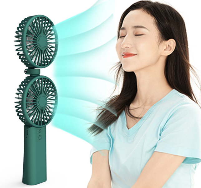 Color: Green, power: USB-3000Milliampere, capacity:  - New Portable Handheld Fan Office Desktop Student Multifunctional Silent Hanging Neck Folding Small Electric Fan