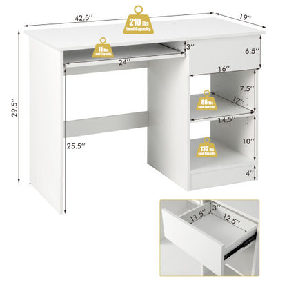 Wooden Computer Desk with CPU Stand-White