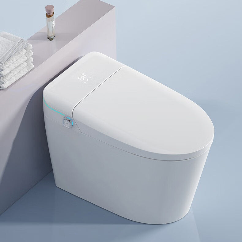 Smart toilet with auto flush, foot sensor flush, heated seat, warm water, warm air drying, remote Control