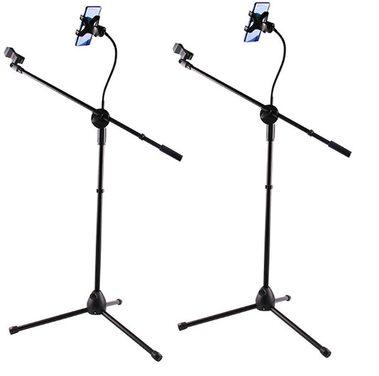 5 Core Microphone Stand + Phone Holder Floor Boom Mic Stand Gooseneck + Tablet Holder Collapsible Adjustable Tripod Mic Stand w Two Mic Clips + Carry Bag for Singing Karaoke Studio Parties -MS MOB