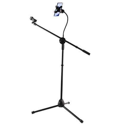 5 Core Microphone Stand + Phone Holder Floor Boom Mic Stand Gooseneck + Tablet Holder Collapsible Adjustable Tripod Mic Stand w Two Mic Clips + Carry Bag for Singing Karaoke Studio Parties -MS MOB