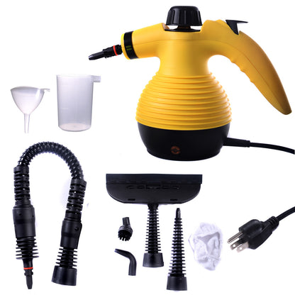 Handheld Pressurized Steam Cleaner with 9-Piece Accessory Set, Multifunctional Steam Cleaning for Car, Home, Bedroom, Chemical-Free, Yellow XH