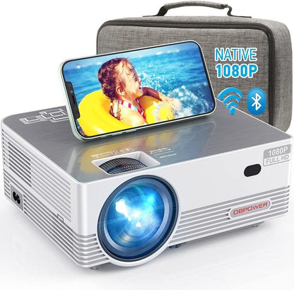 Native 1080P WiFi Bluetooth Projector, DBPOWER 8000L Full HD Outdoor Movie Projector Support iOS/Android Sync Screen&Zoom, Home Theater Video Projector Compatible w/PC/DVD/TV/Carrying Case Included