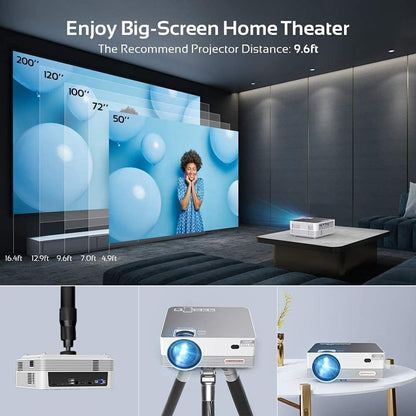 Native 1080P WiFi Bluetooth Projector, DBPOWER 8000L Full HD Outdoor Movie Projector Support iOS/Android Sync Screen&Zoom, Home Theater Video Projector Compatible w/PC/DVD/TV/Carrying Case Included