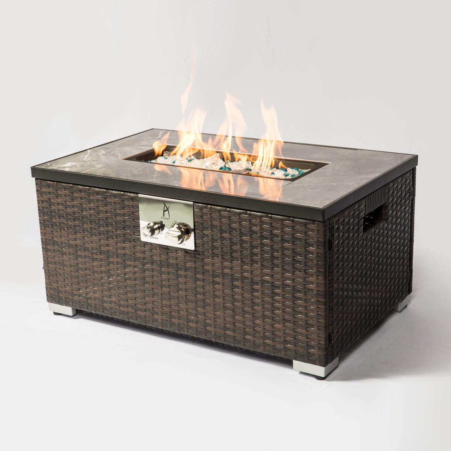 Outdoor Fire Table Propane Fire Pit Rattan gas fire table;  gas fire table with tile tabletop