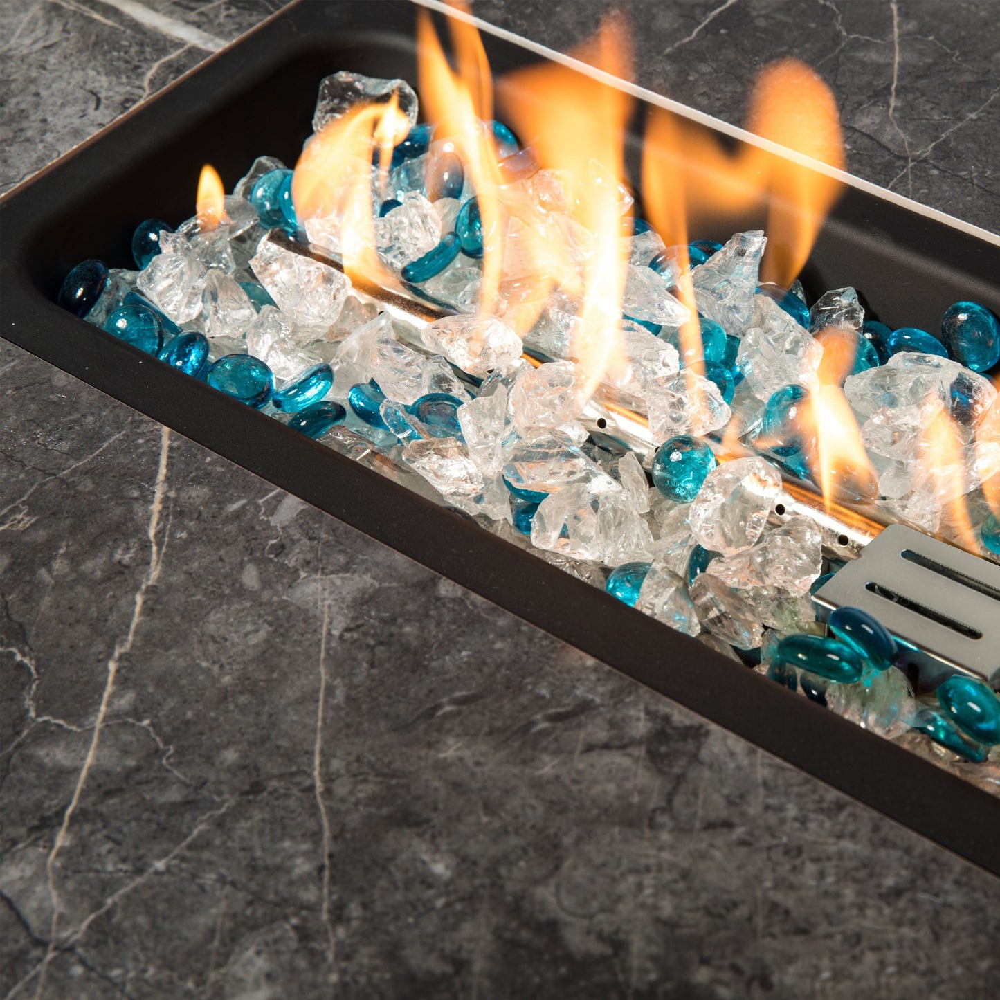 Outdoor Fire Table Propane Fire Pit Rattan gas fire table;  gas fire table with tile tabletop