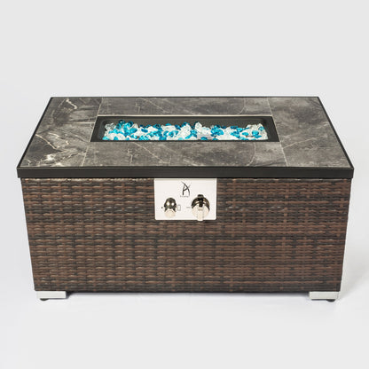 Outdoor Fire Table Propane Fire Pit Rattan gas fire table;  gas fire table with tile tabletop