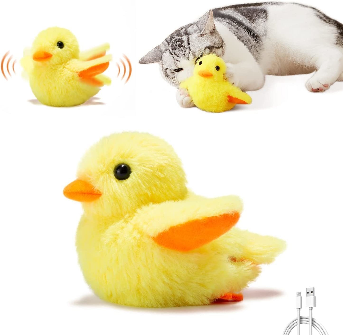 Potaroma Cat Toys Rechargeable Flapping Duck 4" with SilverVine Catnip; Lifelike Quack Chirping; Beating Wings Cat Kicker Toys; Touch Activated Kitten Toy Plush Interactive Cat Exercise Toys