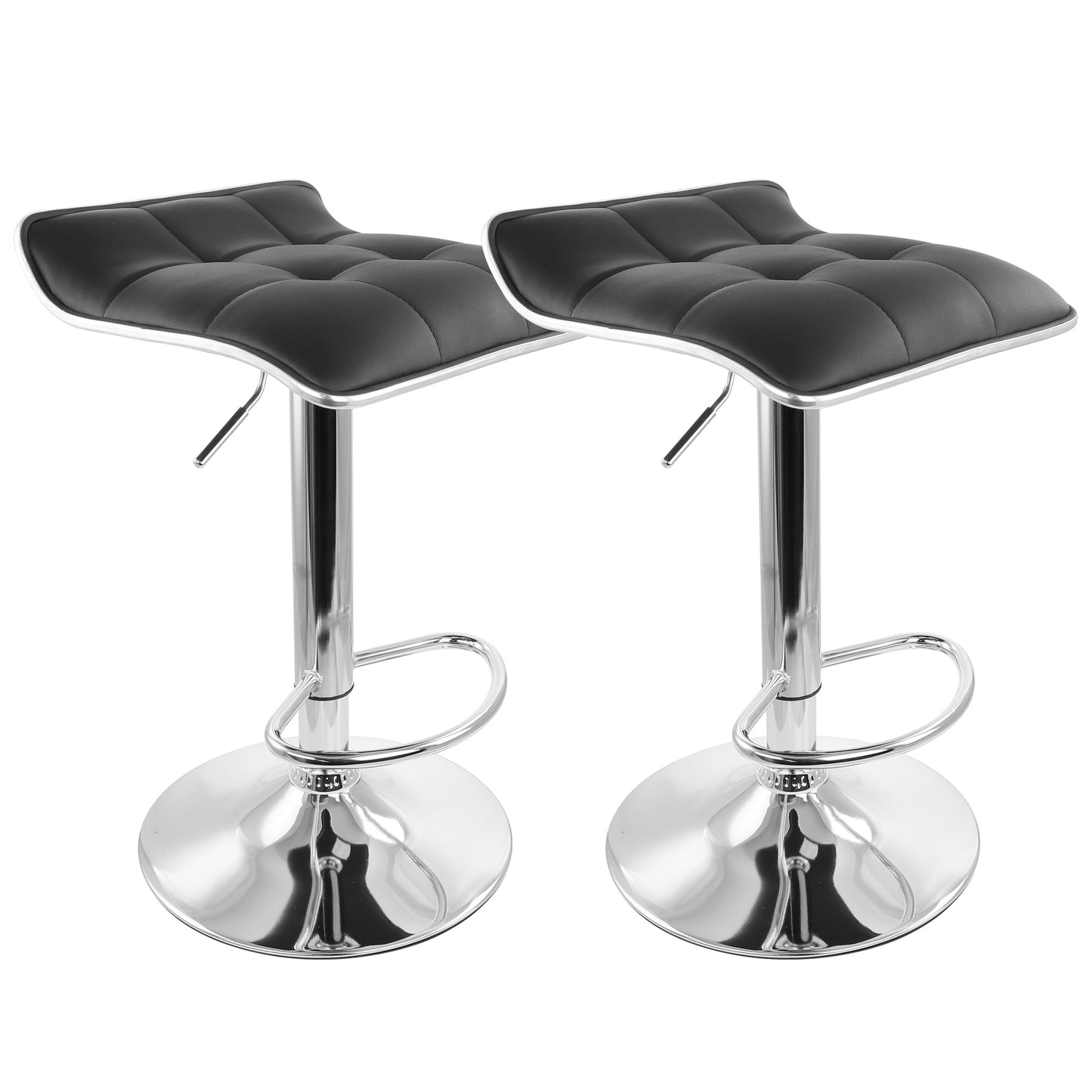 Elama 2 Piece Tufted Faux Leather Adjustable Bar Stool with Low Back in Black with Chrome Base