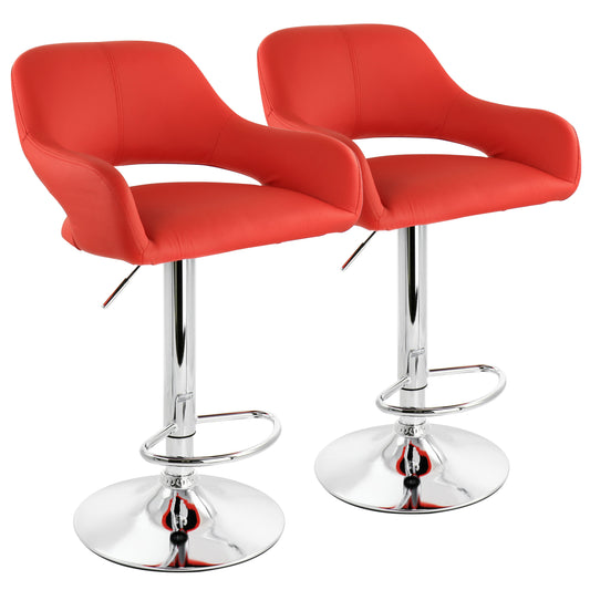 Elama 2 Piece Adjustable Faux Leather Bar Stool in Red with Chrome Base