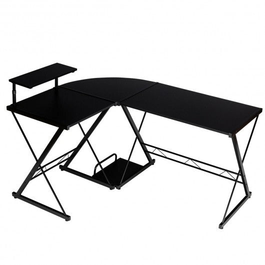 L-Shaped Desk Reversible Corner Computer Desk with Movable Shelf and CPU Stand-Black