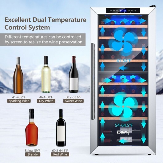 43 Bottle Wine Cooler Refrigerator Dual Zone Temperature Control with 8 Shelves-Black - Color: Black