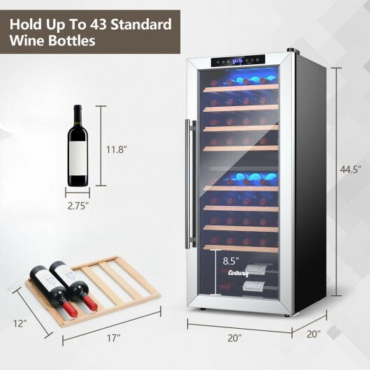 43 Bottle Wine Cooler Refrigerator Dual Zone Temperature Control with 8 Shelves-Black - Color: Black