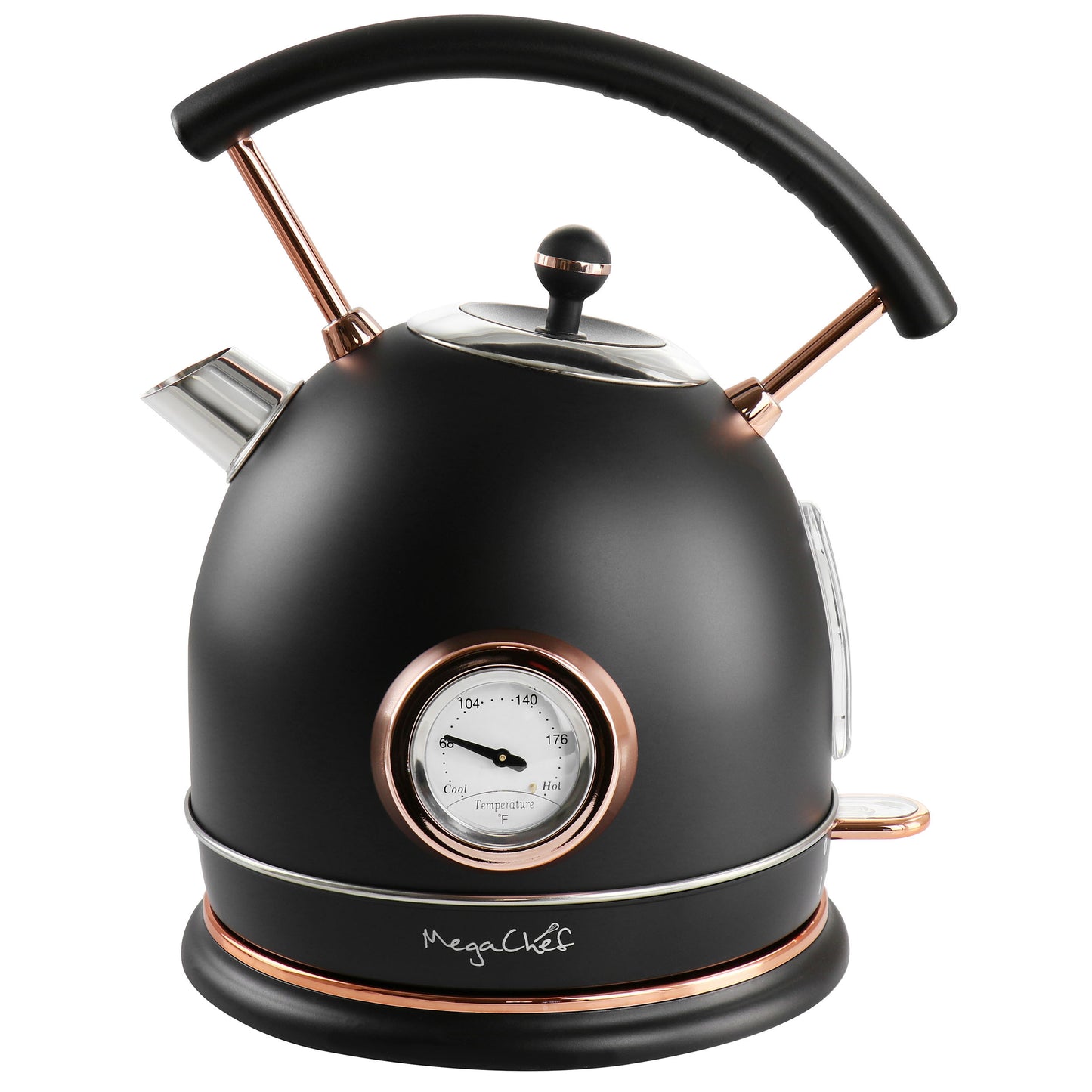 MegaChef 1.8 Liter Half Circle Electric Tea Kettle with Thermostat in Matte Black