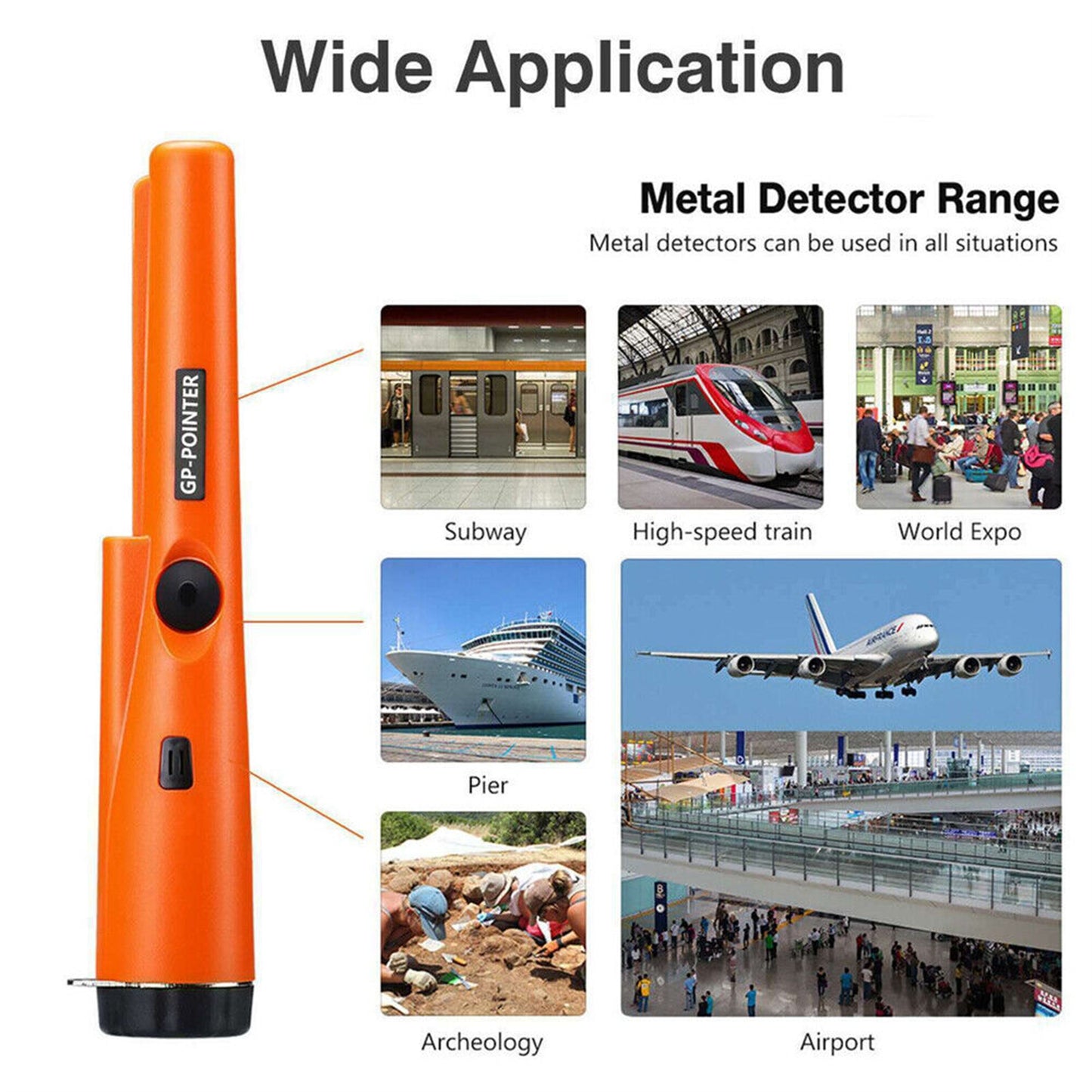 Portable Metal Detector Waterproof Dustproof High Sensitive 360 Degree Pointer Probe with Protective Sleeve Orange