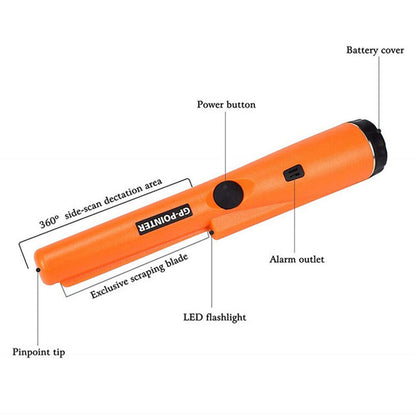 Portable Metal Detector Waterproof Dustproof High Sensitive 360 Degree Pointer Probe with Protective Sleeve Orange