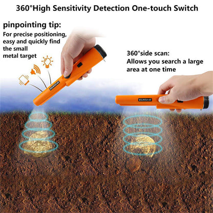 Portable Metal Detector Waterproof Dustproof High Sensitive 360 Degree Pointer Probe with Protective Sleeve Orange