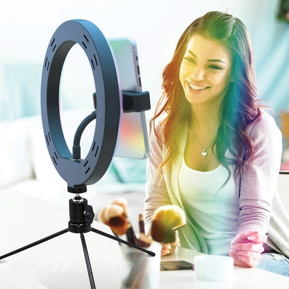 Supersonic SC-1230RGB PRO Live Stream 10-Inch LED Selfie RGB Ring Light with Tabletop Stand