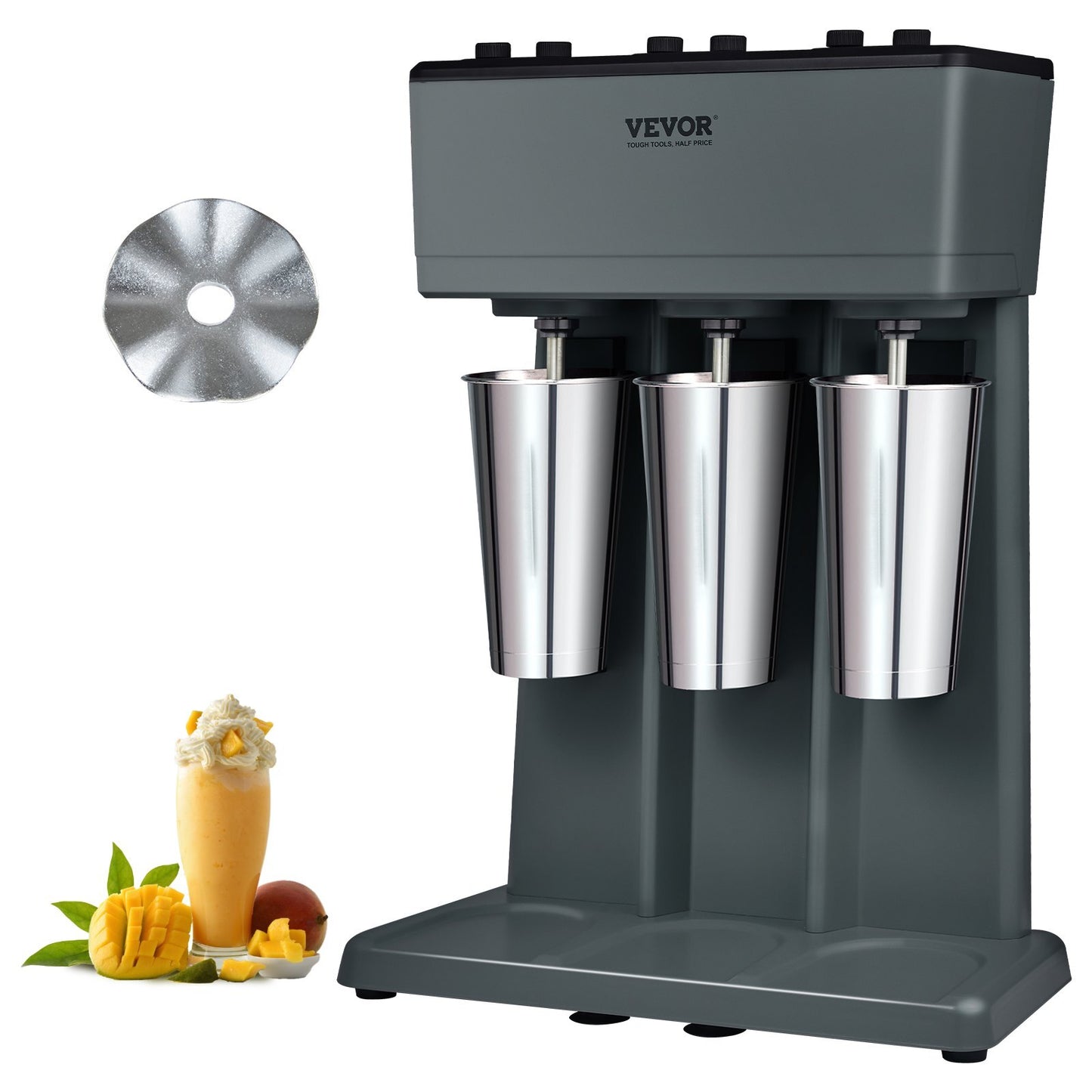 VEVOR Milkshake Maker, 375W x 3 Electric Milkshake Machine, Triple Heads Drink Mixer Blender Machine, 3-Speed Milkshake Mixer with 3 x 820 ml Stainless Steel Cups, for Commercial and Home