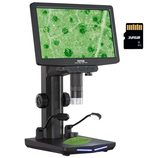 VEVOR 7" HDMI LCD Digital Microscope for Adults, Soldering Electron Microscope 1200X with IPS Screen, 8 LED Lights, 2 Flexible Side Lights, PC View, USB Coin Microscope for Windows/MacOS/TV, 32GB