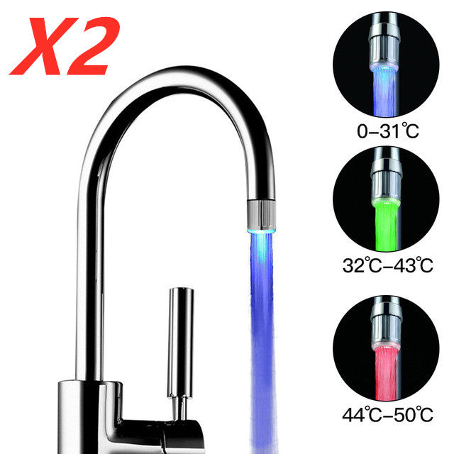 style: Three color with adapter 2PCS - Intelligent LED Temperature Sensitive Faucet Shower 3-Color Light-up