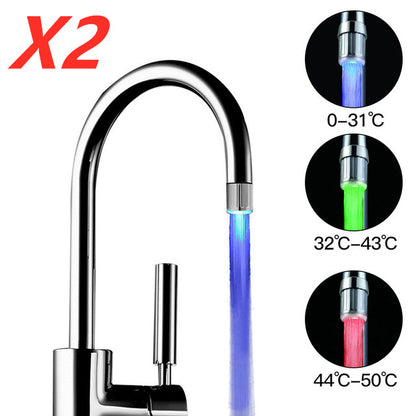 style: Three color with adapter 2PCS - Intelligent LED Temperature Sensitive Faucet Shower 3-Color Light-up