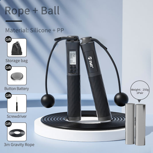 Color: Black, style: Load - Jumping Rope Cordless Type Counting Fitness Exercise Wireless Gravity Weight Ball Fat Burning Female Cordless