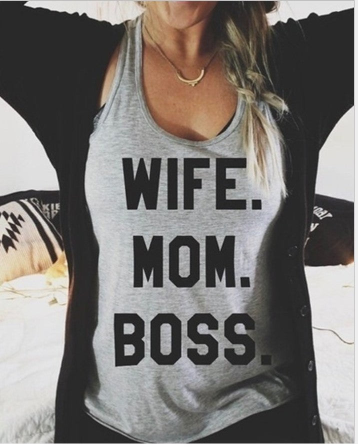 WIFE MOM Letter Pattern Casual Racer Vest