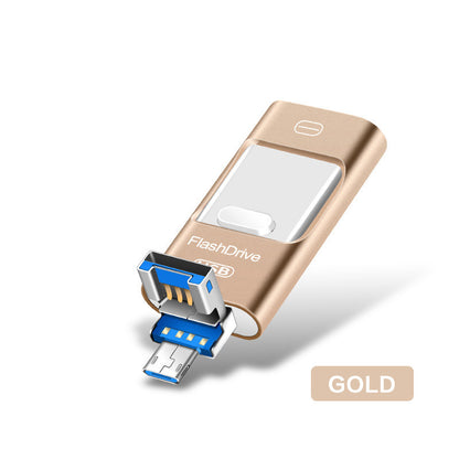 Color: Gold, capacity: 16GB - Universal Three-in-one USB Drive For Mobile Phone And Computer