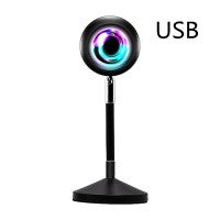 Color: Colorful sunset lights, style: 6W-USB, Electrical outlet:  - Upgrade Rainbow Sunset Projector Lamp Atmosphere Light Home Coffee Shop Background Wall Decoration Remote Control Sunset Lamps