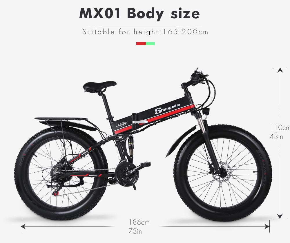 Folding Electric Bike Fat Tire 26 Inch Electric Bicycle Shimano Ebike 1000W Mountainbike 48V Lithium-Battery E-bike Snow/Beach Cruiser