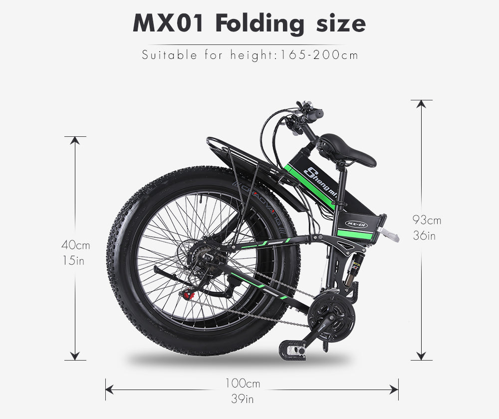 Folding Electric Bike Fat Tire 26 Inch Electric Bicycle Shimano Ebike 1000W Mountainbike 48V Lithium-Battery E-bike Snow/Beach Cruiser