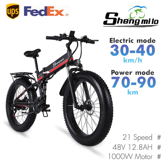 Folding Electric Bike Fat Tire 26 Inch Electric Bicycle Shimano Ebike 1000W Mountainbike 48V Lithium-Battery E-bike Snow/Beach Cruiser